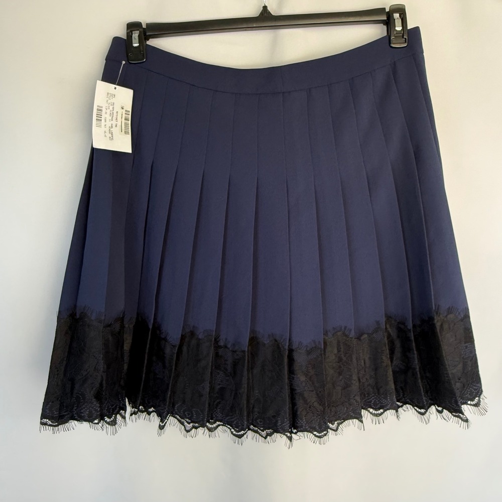 Karl Lagerfeld Paris Navy Blue Pleated Lace Hem Mini Skirt Size 14 NWT casual